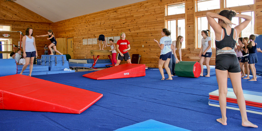 Campers preparing for gymnastics.