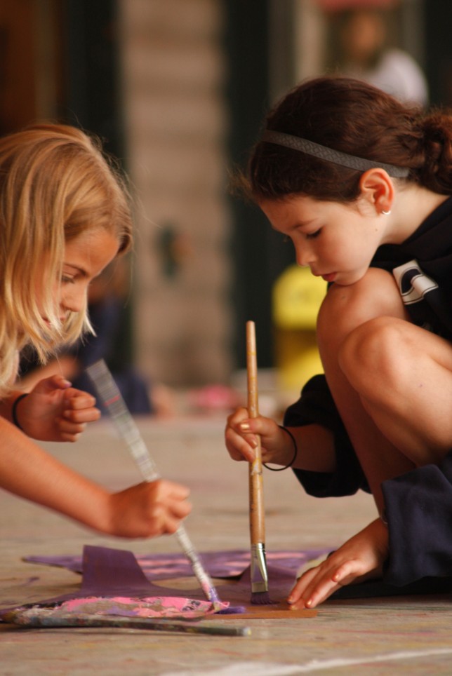 20090702078t A pair of campers painting together in our Arts and Crafts program