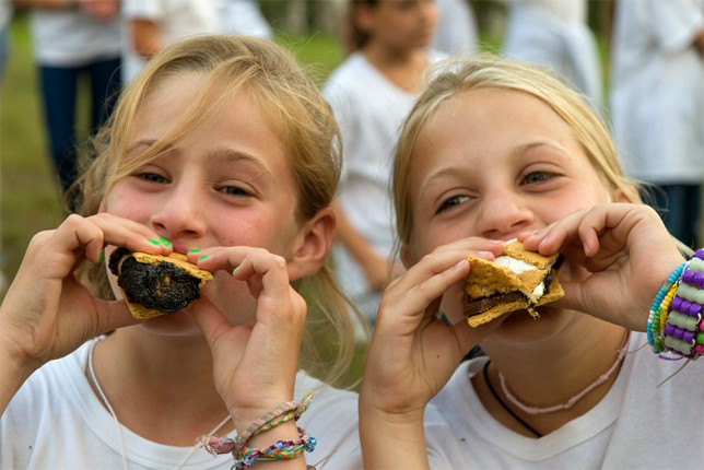 Two girls eating smores