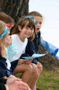 An enthusiastic camper at Point O'Pines