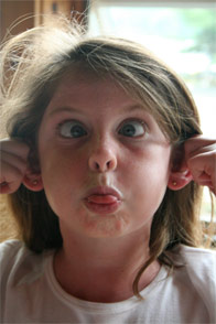 A camper making a silly face