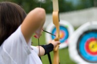 Taking aim at an archery target